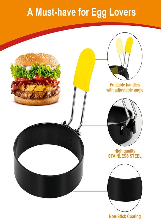 Obsoorth 4 PCS Egg Ring,Stainless Steel Non-stick Egg Rings for Frying Eggs, Round Egg Cooker Ring Molds with Anti-scald Silicone Handle, Egg Mold for Breakfast Sandwiches with Oil Brush - Image 3